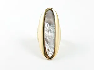 Elegant Long Shape With Center Mother Of Pearl Stone Gold Tone Steel Ring