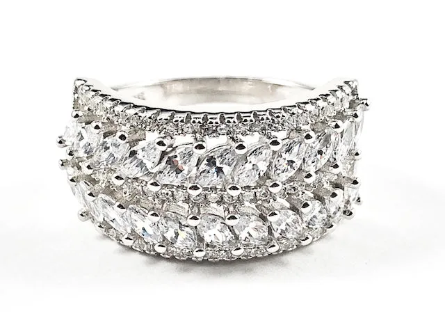 Elegant Multi Row Mix Shape CZ Setting Silver Ring