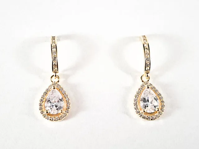 Elegant Pear Shape CZ Gold Tone Dangle Silver Earrings