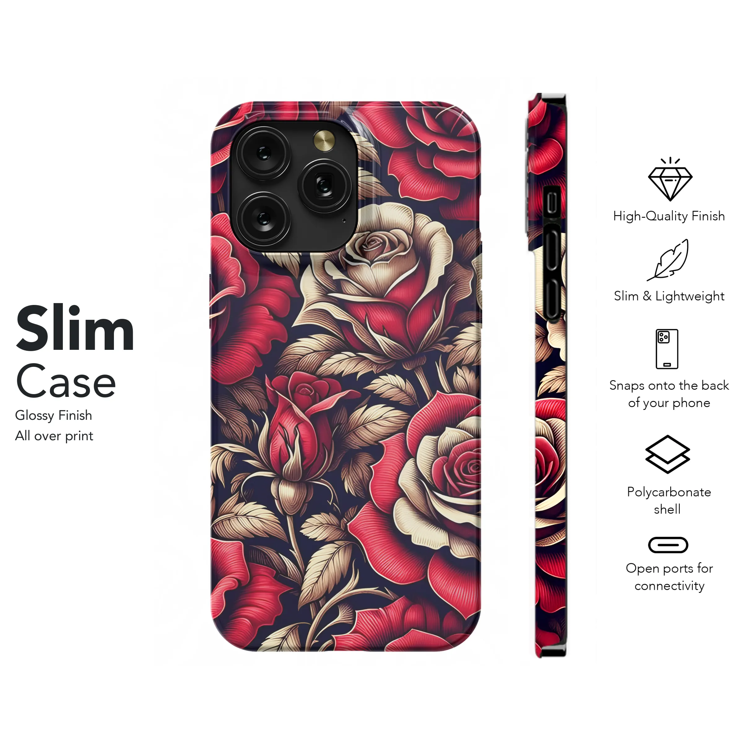 Elegant Red Rose Phone Case iPhone Samsung Cover Pixel 2737