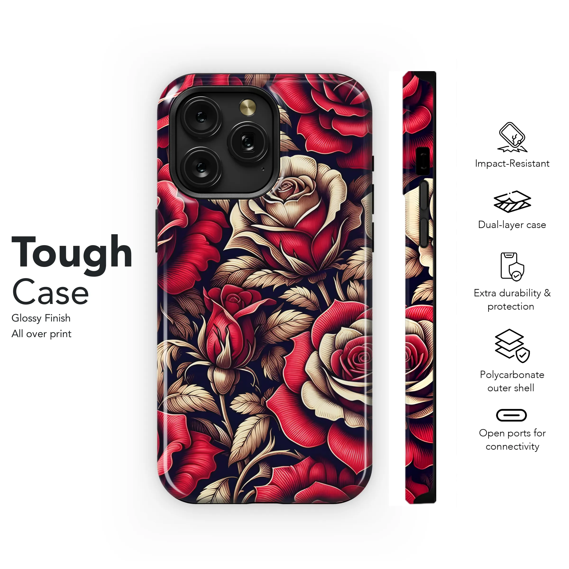 Elegant Red Rose Phone Case iPhone Samsung Cover Pixel 2737