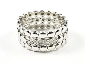 Elegant Textured Round Ball Charm CZ Eternity Silver Band Ring