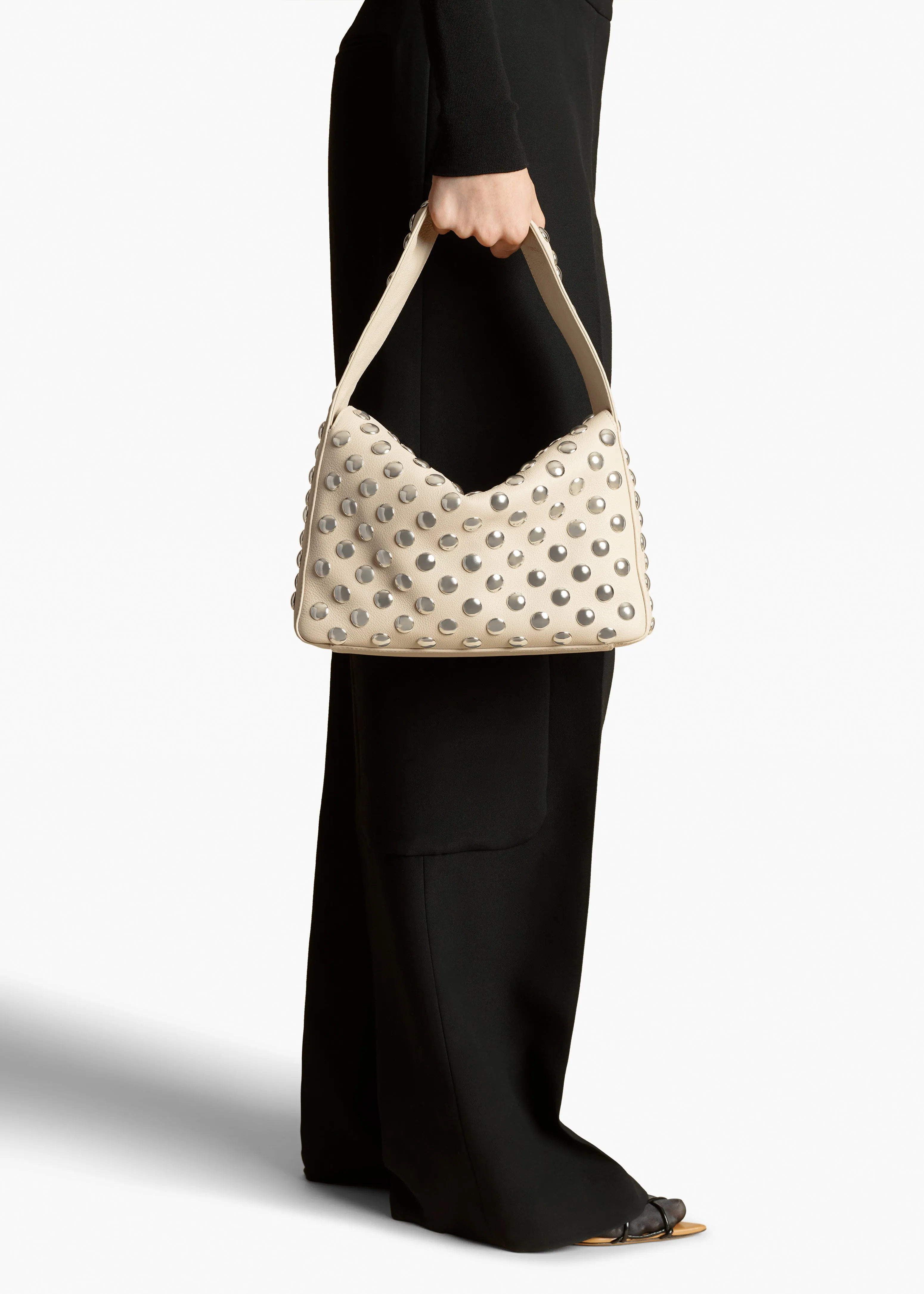 Elena Bag in Dark Ivory Leather with Studs