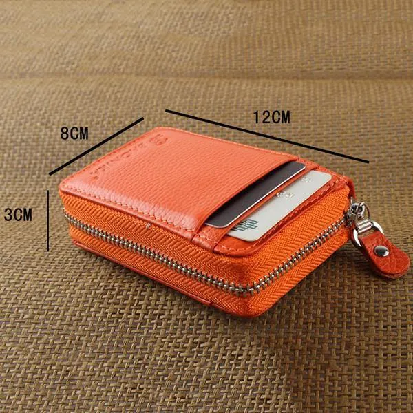 elvesmall Genuine Leather Zipper 19 Card Holder Women Portable Short Purse Coin Bags