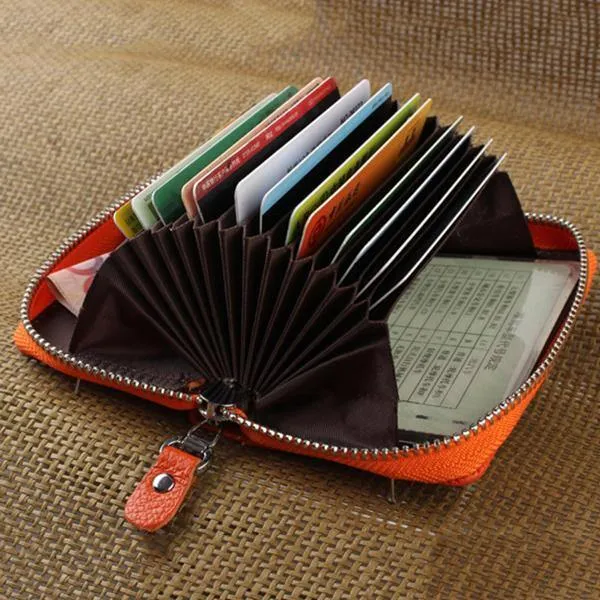 elvesmall Genuine Leather Zipper 19 Card Holder Women Portable Short Purse Coin Bags