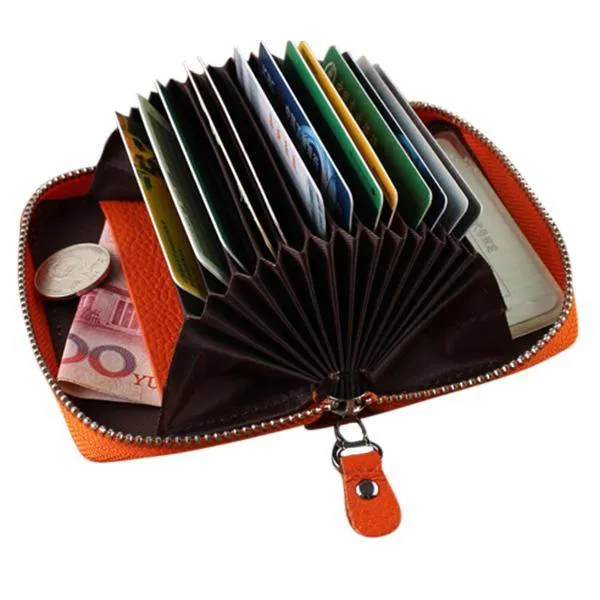 elvesmall Genuine Leather Zipper 19 Card Holder Women Portable Short Purse Coin Bags