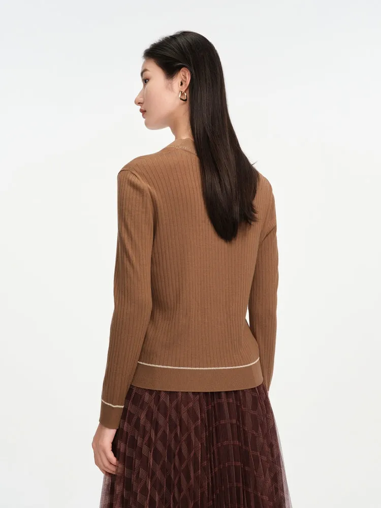 EP YAYING Texture Brown Knit Cardigan