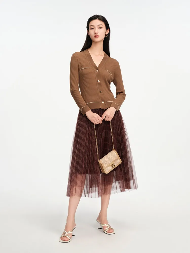 EP YAYING Texture Brown Knit Cardigan