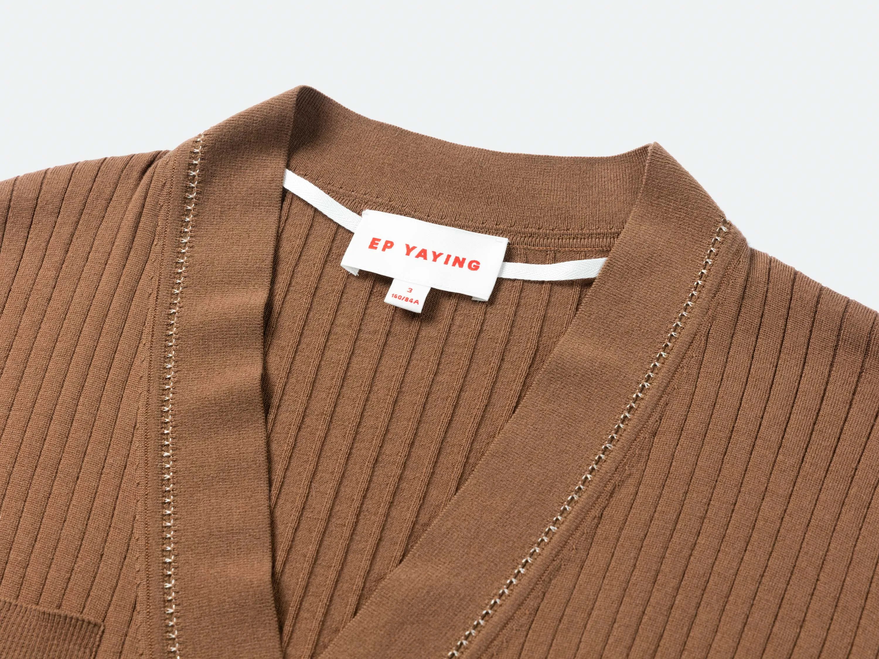 EP YAYING Texture Brown Knit Cardigan