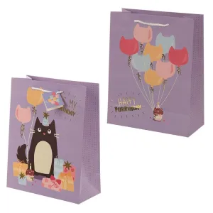 Feline Fine Cat Design Gift Bag 26 x 12 x 33cm - Happy Purrthday!