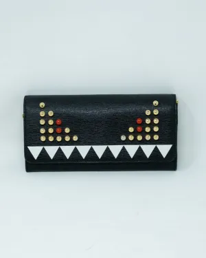 Fendi Black Leather Studded Monster Wallet On Chain - AGL1772