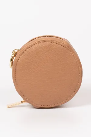 Finley Round Coin Purse - Tan, Pebbled Faux Leather