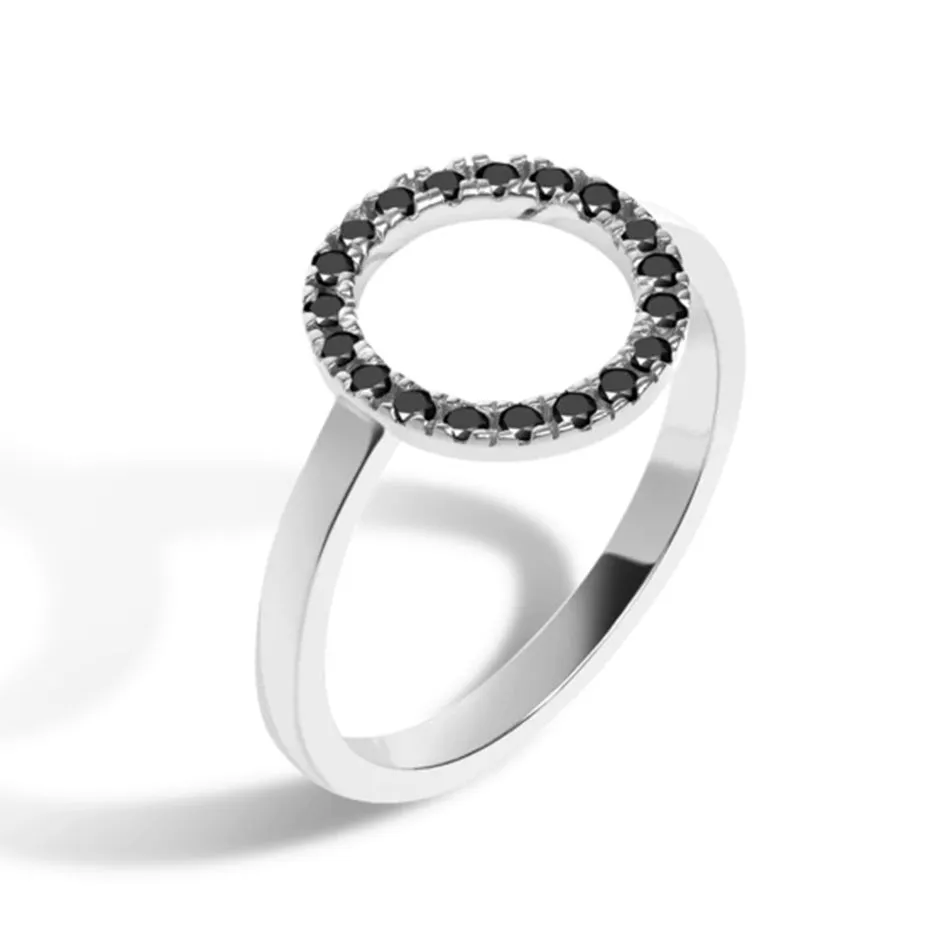 FJ0073 925 Sterling Silver Black Zircon Round Ring