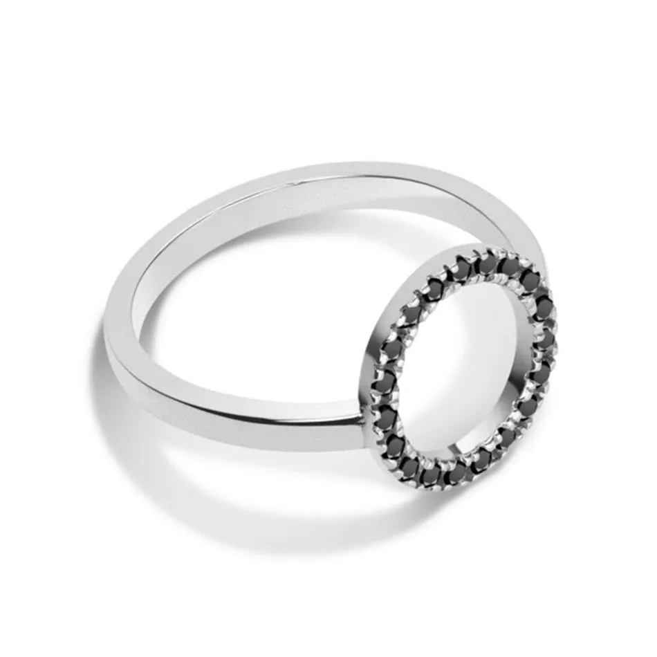 FJ0073 925 Sterling Silver Black Zircon Round Ring