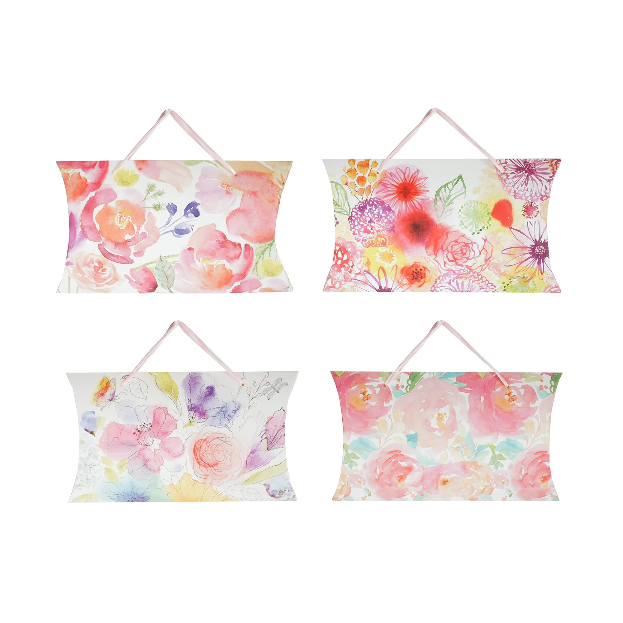 Floral Pillow Gift Bag - Set Of 4 (Assorted Colours)