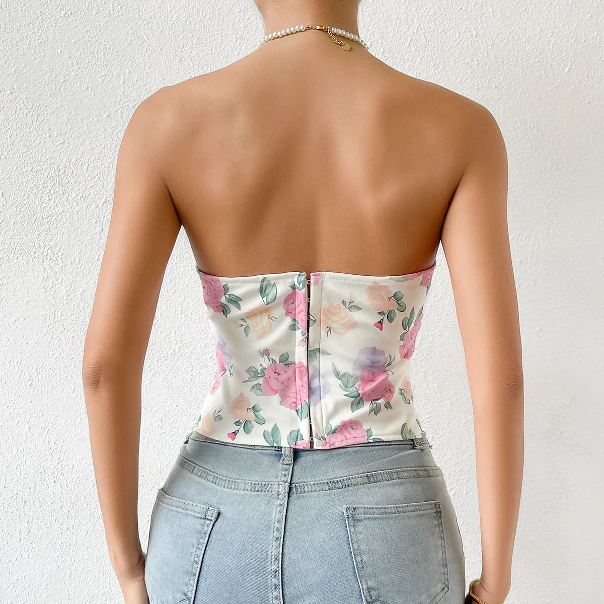 Floral Sweetheart Neck Corset Top