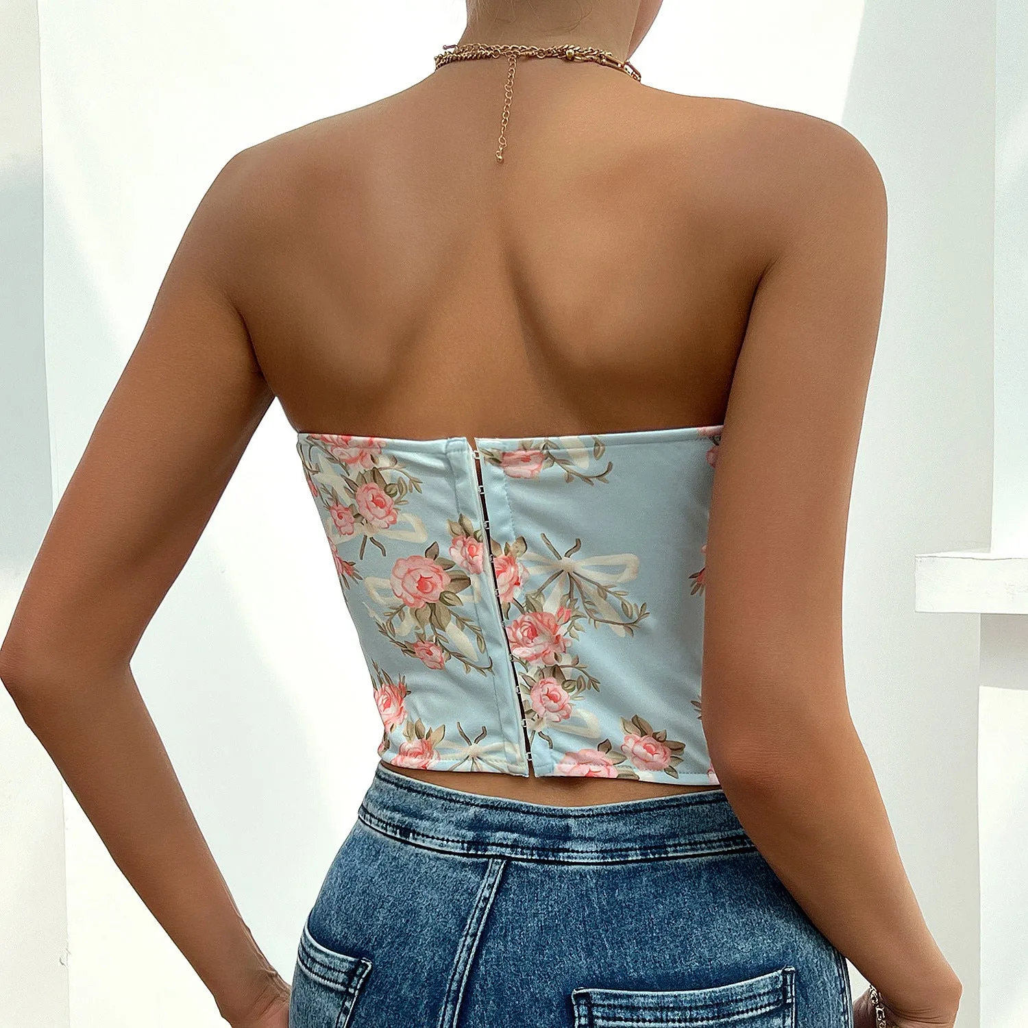 Floral Sweetheart Neck Corset Top