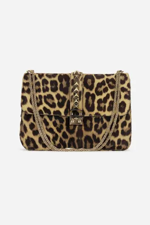 Fur Cheetah Studded Flap Bag