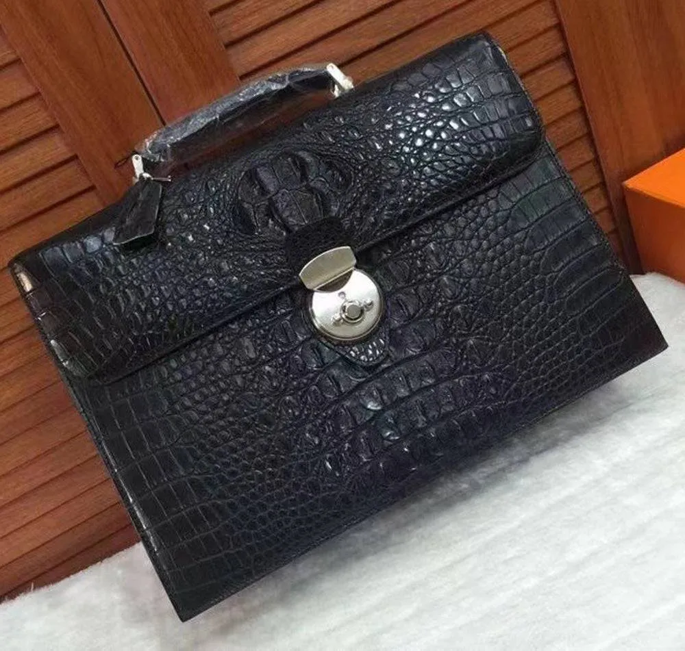 Genuine Crocodile Skin Bone Leather Briefcase 3165 Black