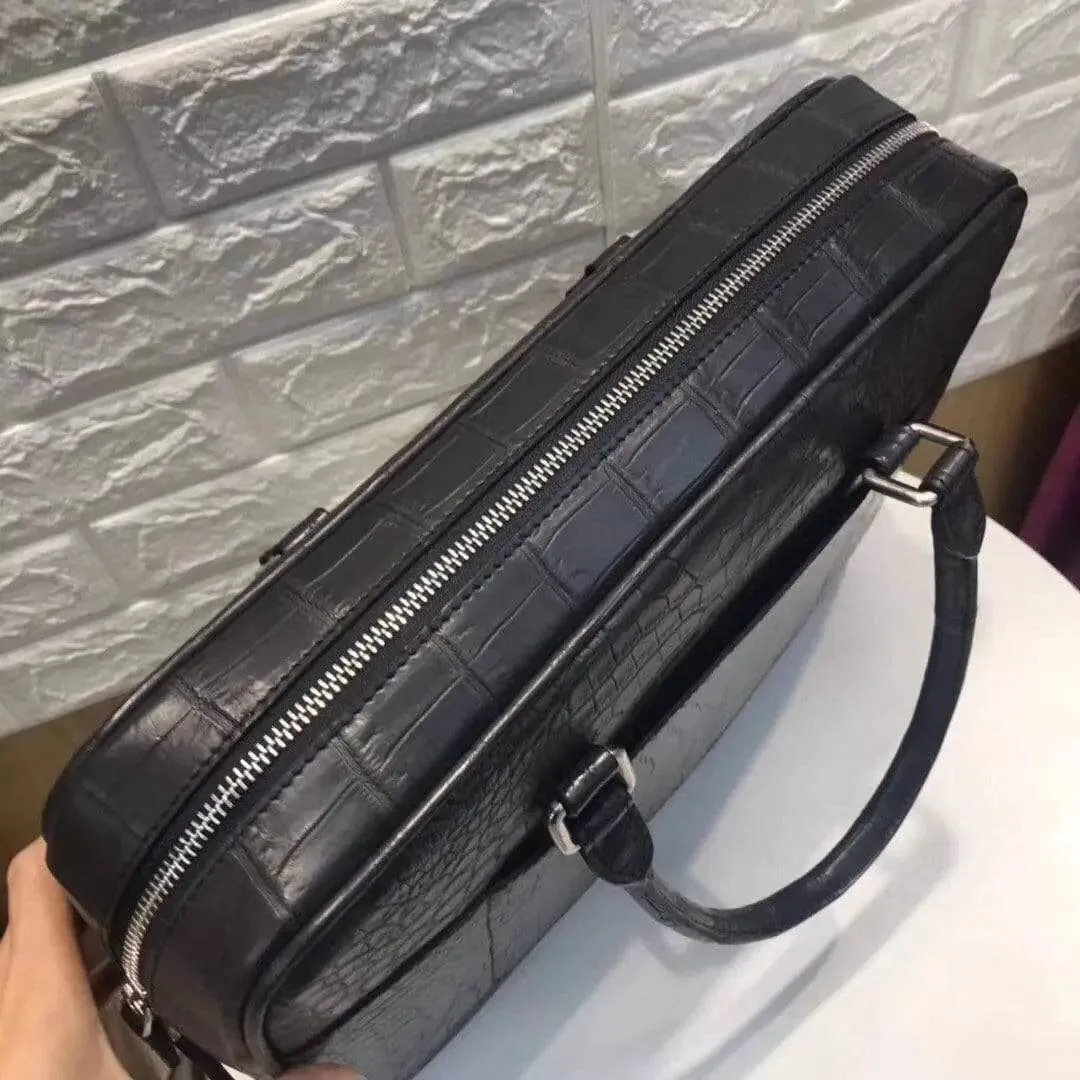 Genuine Leather Briefcase Black That You Can Slide Over A Suitcase Handle