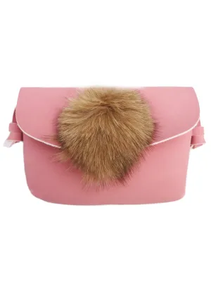 Girls Pink Fur Synthetic Leather Strap Purse