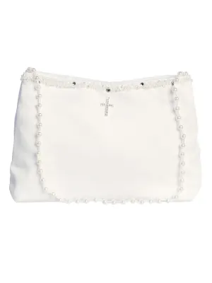 Girls White Rhinestone Cross Pocket Book Holy Communion Bag