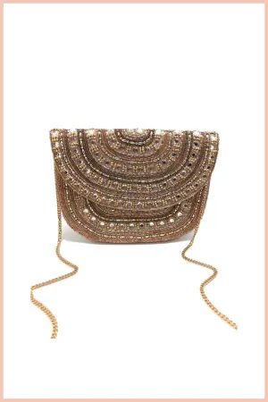 Golden Embellished Beaded Clutch