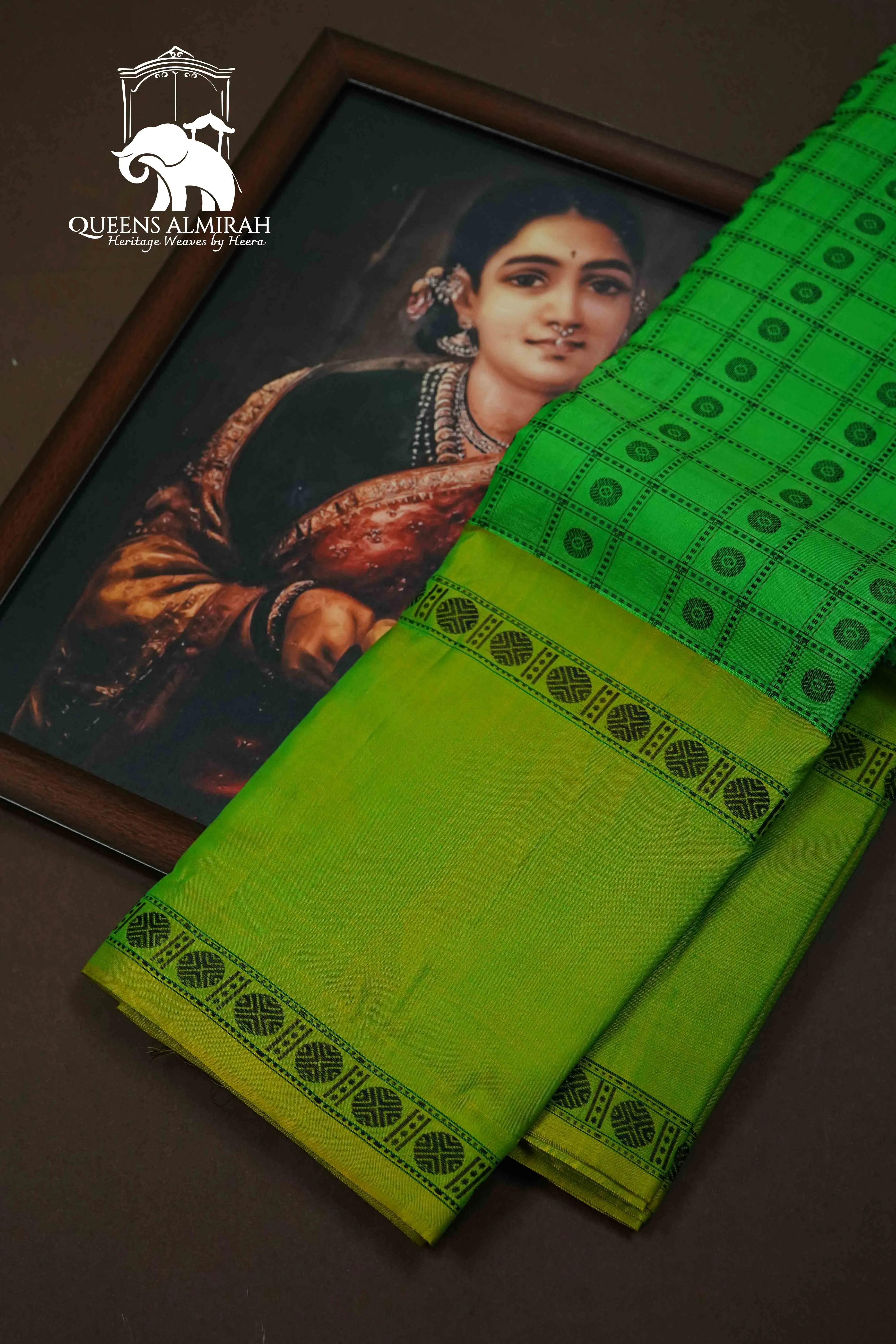 GRASS GREEN WITH OLIVE GREEN PURE KANCHIVARAM SILK SAREE