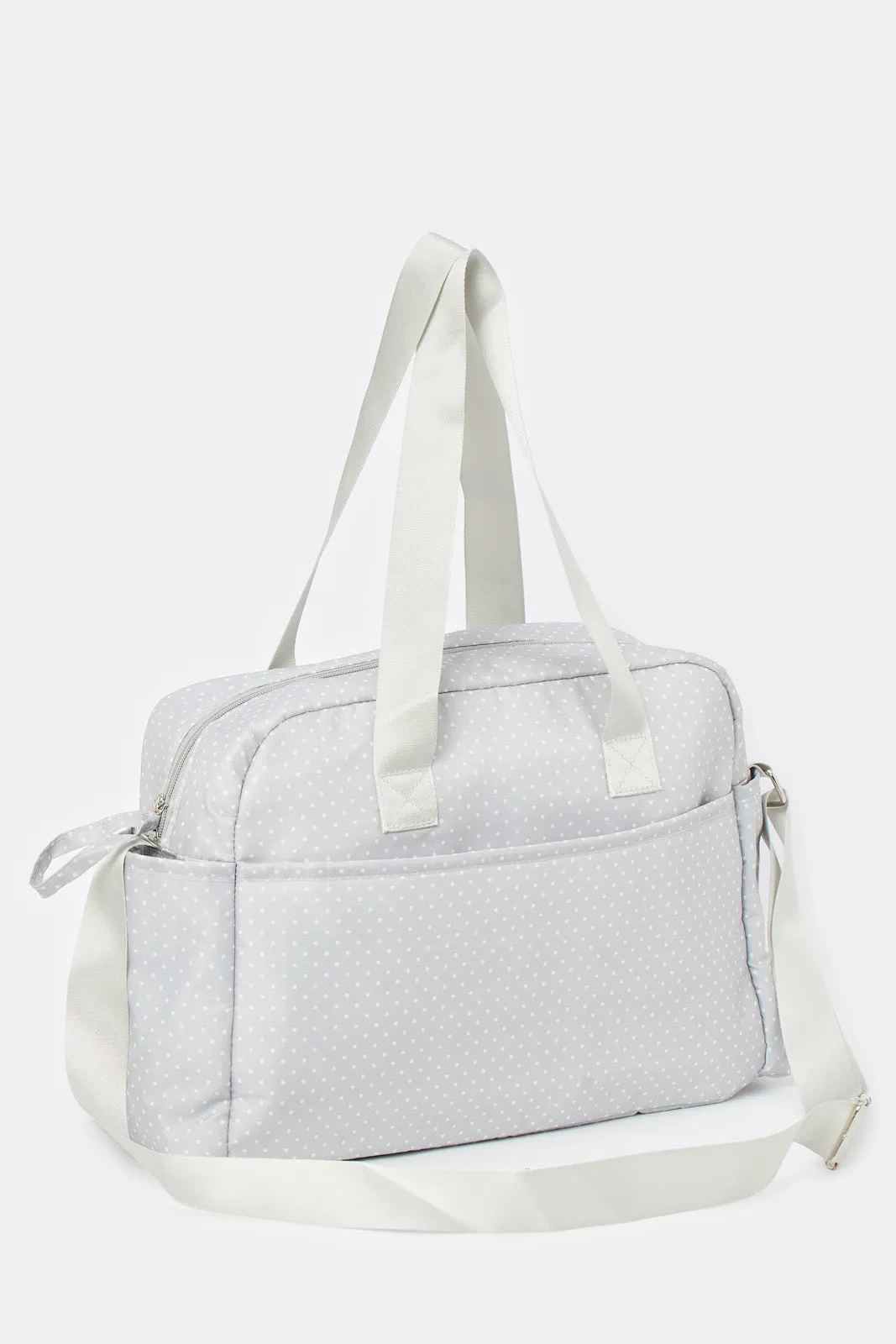 Grey Printed Diaper Bag With Bottle Holder (2 Piece)