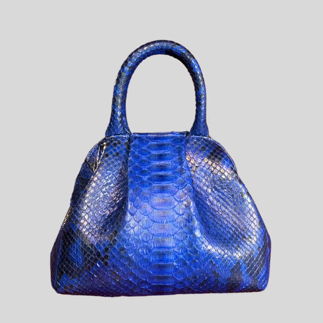 Handbag in Python Leather - Navy