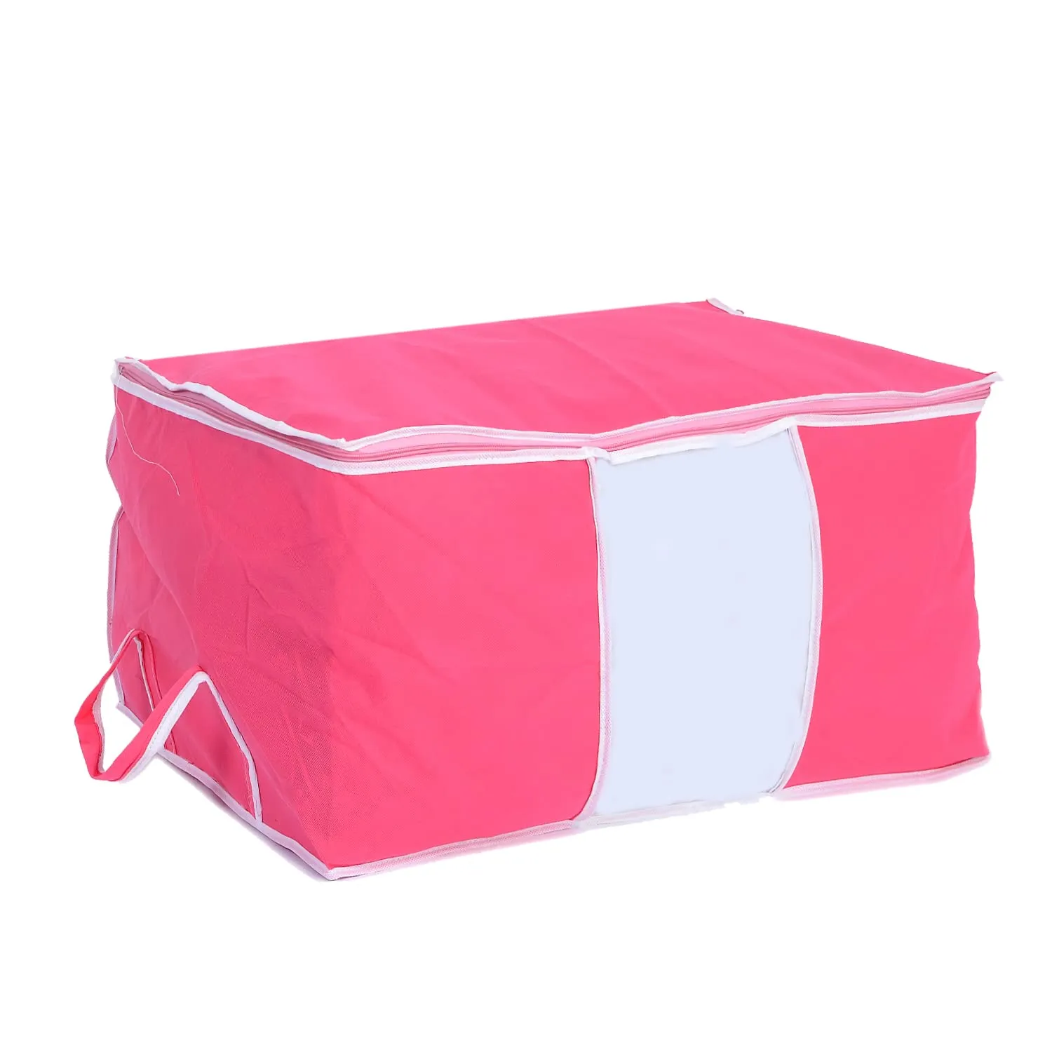 Heart Home Foldable Non Woven Clothes Storage Bag Wardrobe Organizer Underbed Bag With Tranasparent Window- Pack of 3 (Pink)-HS43HEARTH26731