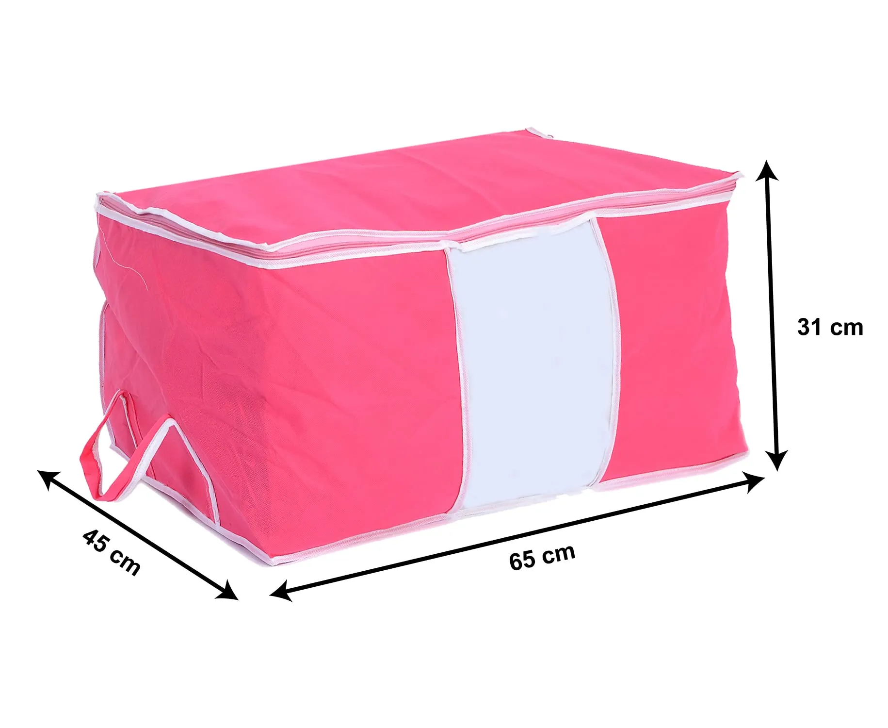 Heart Home Foldable Non Woven Clothes Storage Bag Wardrobe Organizer Underbed Bag With Tranasparent Window- Pack of 3 (Pink)-HS43HEARTH26731