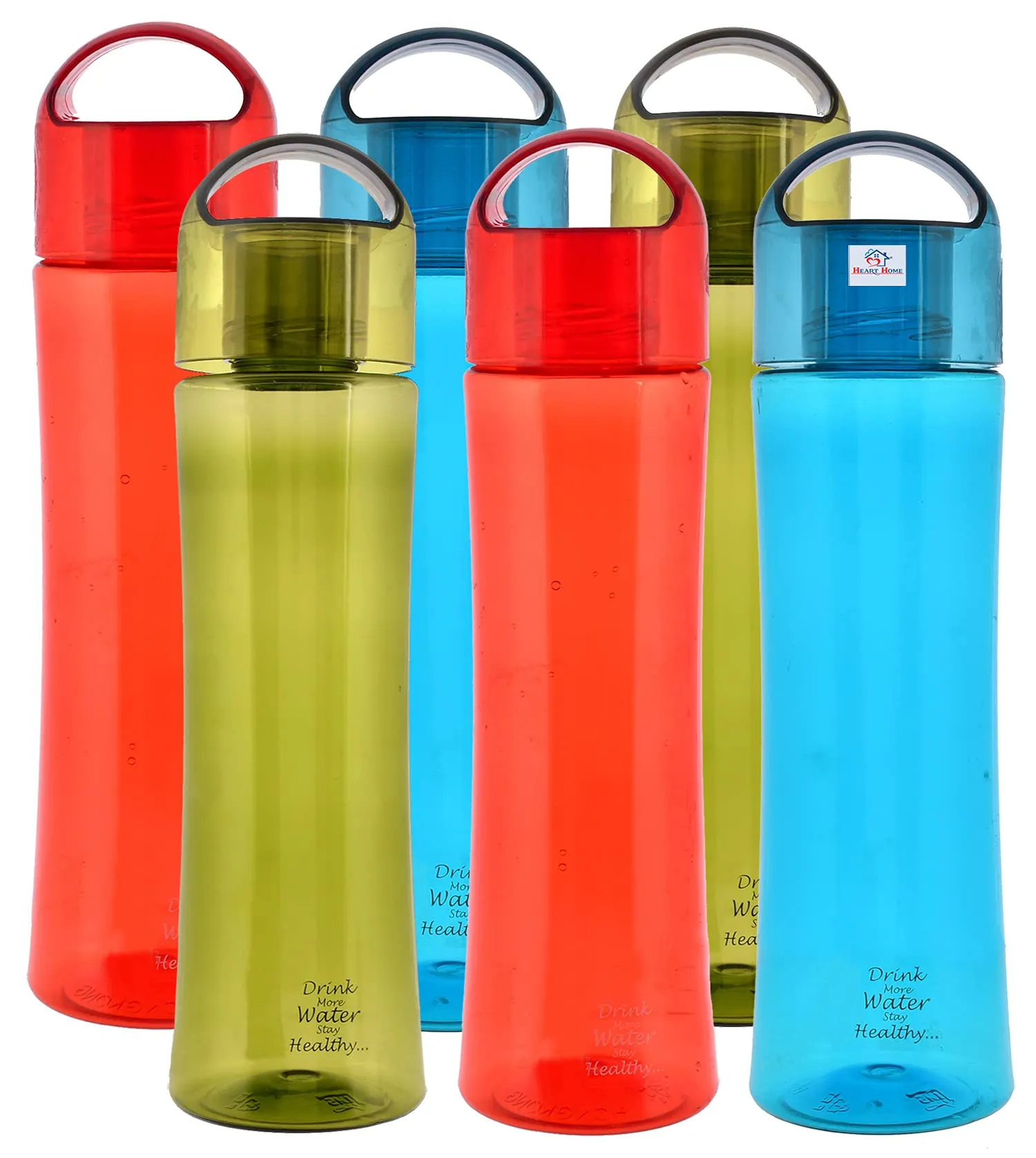 Heart Home Unbreakable BPA & Leak Free Plastic Water Bottle- 1 Litre, Pack of 6 (Red & Blue & Green)