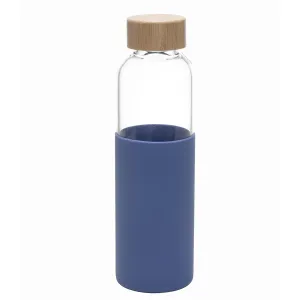 Heart Home Water Bottle | Glass Bottle | Sleeve Protection Bottle | Bamboo Lid Water Bottle | Travel Round Bottle | 550 ML | Blue