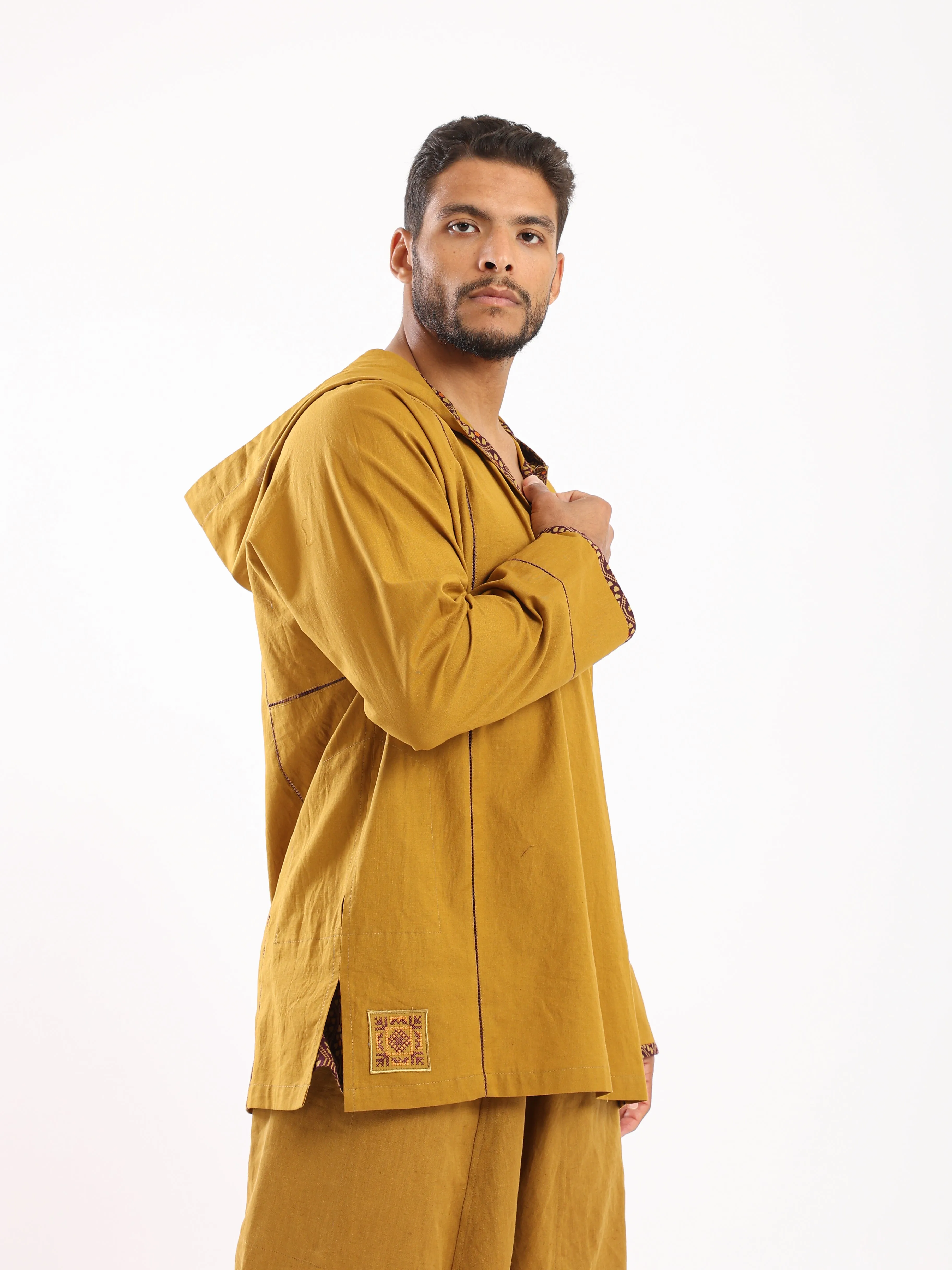 Hooded cotton shirt with details