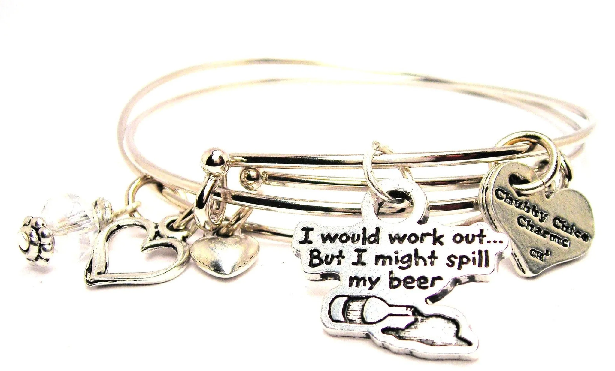 I Would Work Out But I Might Spill My Beer Expandable Bangle Bracelet Set