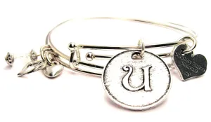 Initial U Circle Expandable Bangle Bracelet Set