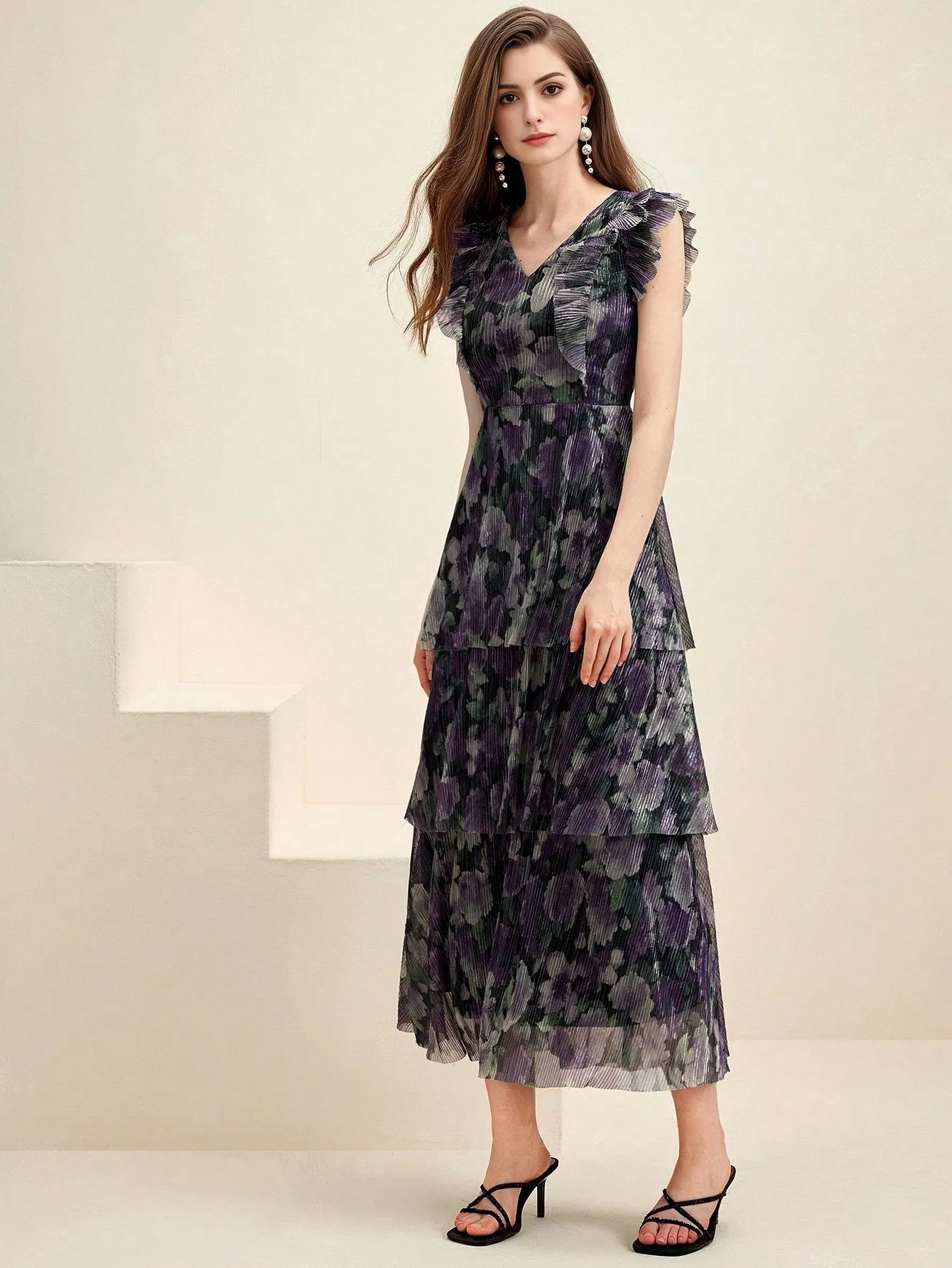 Isabella Summer Casual Floral Printed Ruffle Hem Decorated Midi Dress