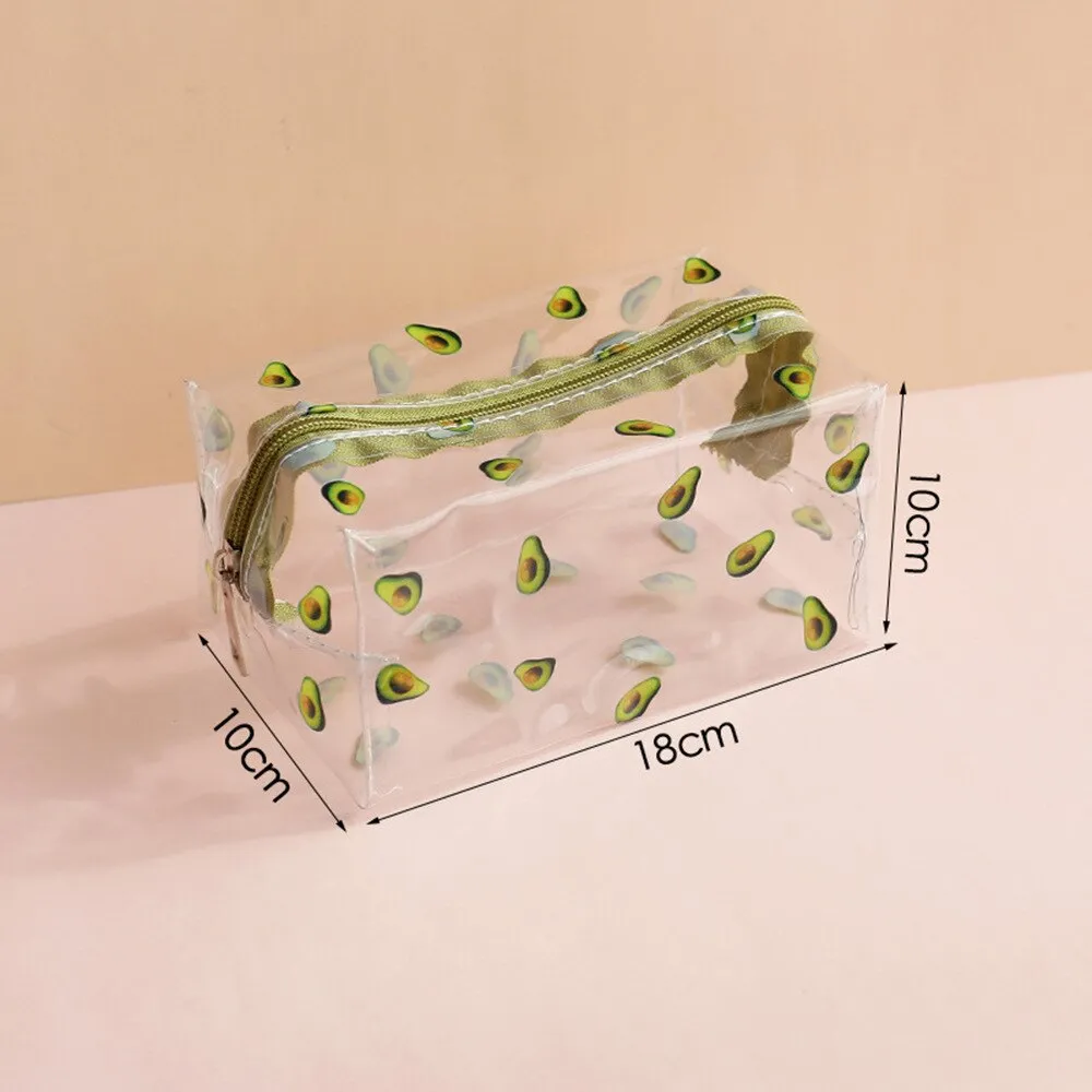 Kawaii Cute Transparent Cosmetic Bag Large Capacity Portable New Print Fruit Heart Pattern Pencil Case Makeup Storage Bag