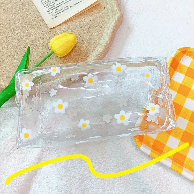 Kawaii Cute Transparent Cosmetic Bag Large Capacity Portable New Print Fruit Heart Pattern Pencil Case Makeup Storage Bag