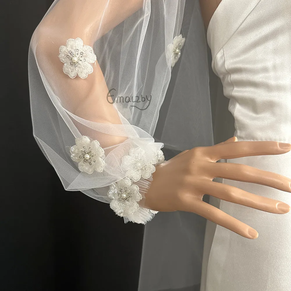 lace flower double ring bridal sleeves,romovable bridal sleeve, wedding sleeve for wedding partyBYRDSL106