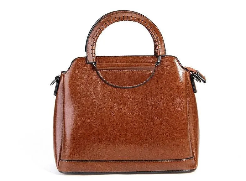 Ladies Genuine Leather Women Tote Handbag - Coffee