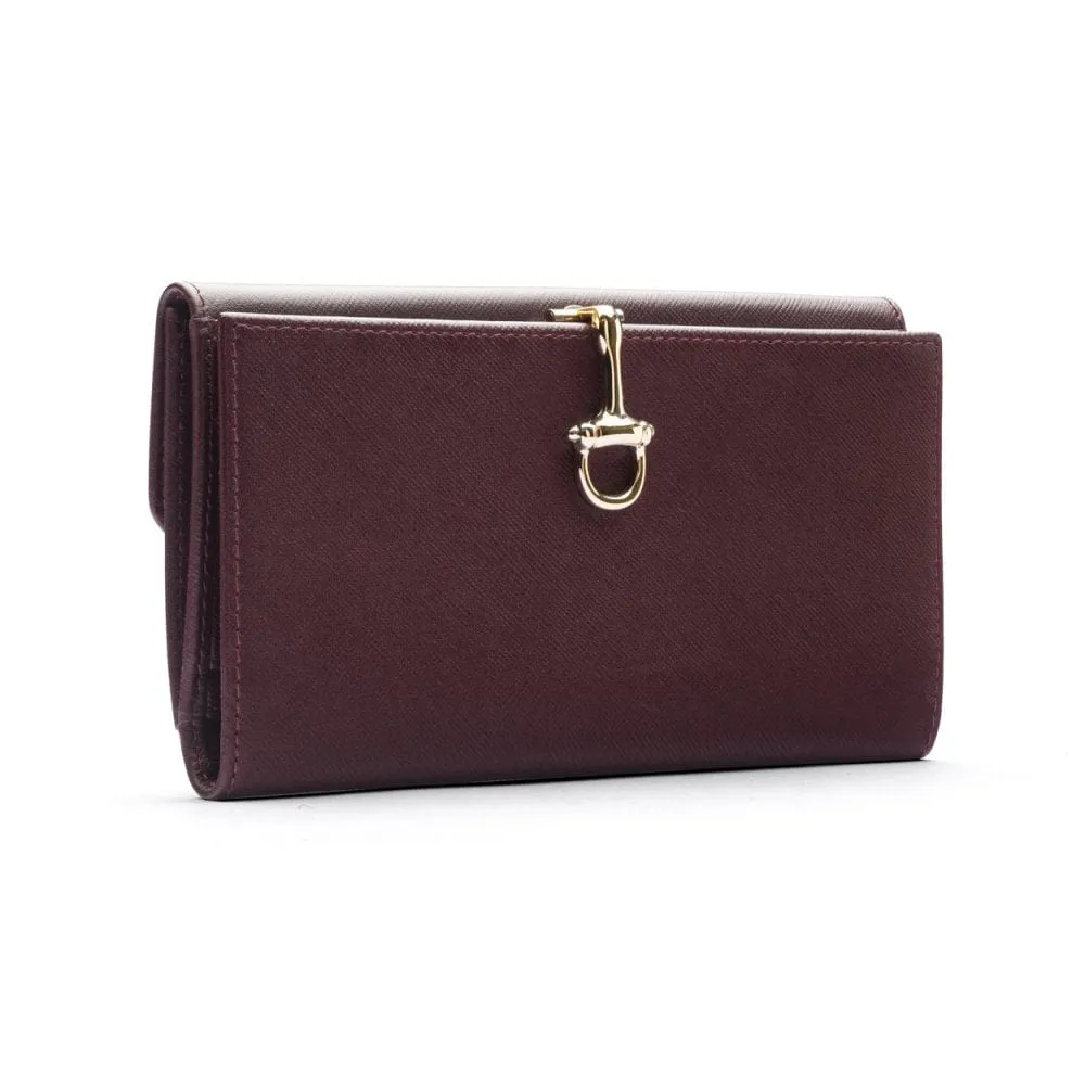 Ladies Tall Leather Purse With Brass Clasp 8 CC - Burgundy