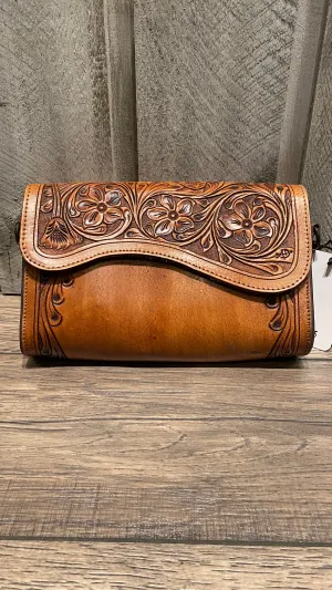 Leather Tooled Handbag Honey Brown