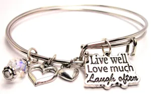 Live Well Love Much Laugh Often Expandable Bangle Bracelet Set