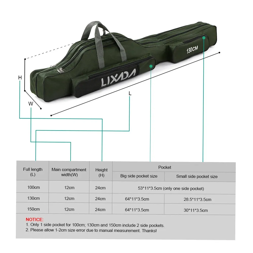 Lixada 210cm  Fishing Bag Portable Folding Fishing Rod Reel Bag Fishing Pole Gear Tackle Tool Carry Bag Storage Bag Organizer