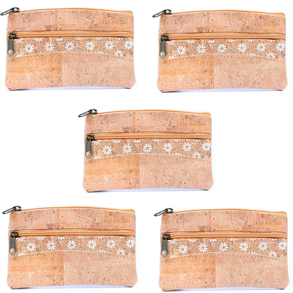 Long White Printed Cork Coin Purse with Dual Zipper Pockets BAGP-039 (5units)