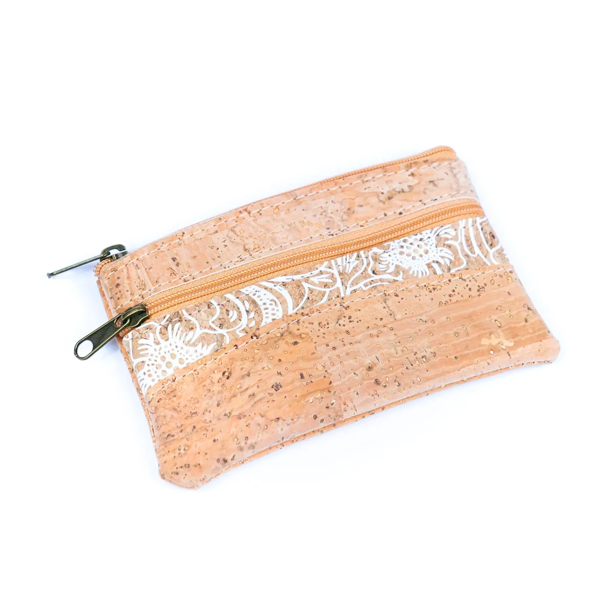 Long White Printed Cork Coin Purse with Dual Zipper Pockets BAGP-039 (5units)