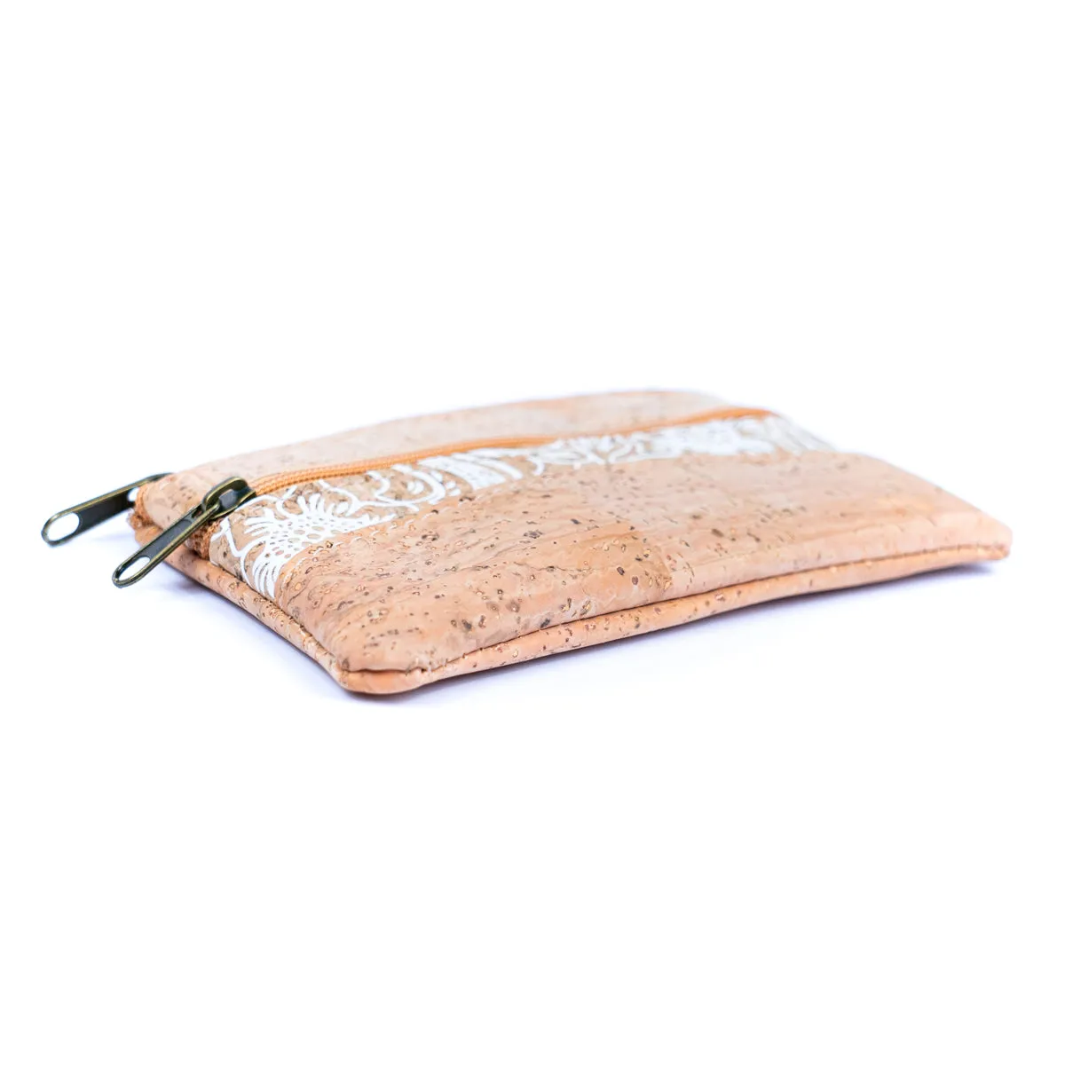 Long White Printed Cork Coin Purse with Dual Zipper Pockets BAGP-039 (5units)