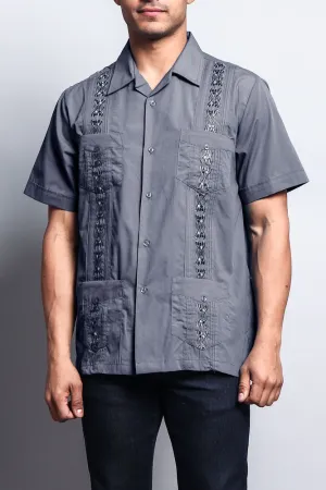 Men's Short Sleeve Cuban Style Guayabera Shirt (Charcoal)